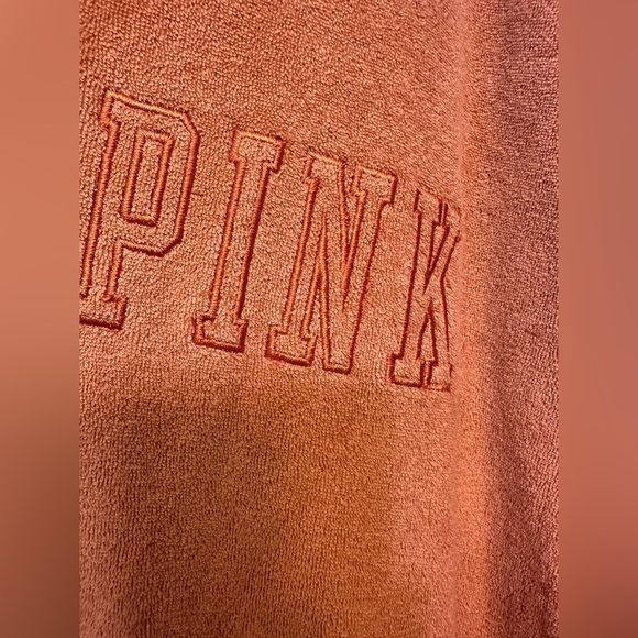 Victoria’s Secret PINK  Orange Sweatshirt Varsity Terry V-Neck Oversized - Picture 4 of 6